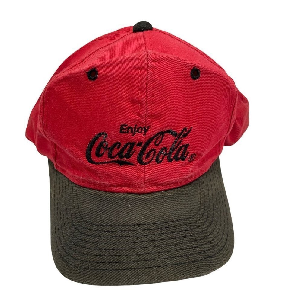 Youngan Coca Cola‎ Hat Cap Snapback Red Black Brim Green Underside Vintage